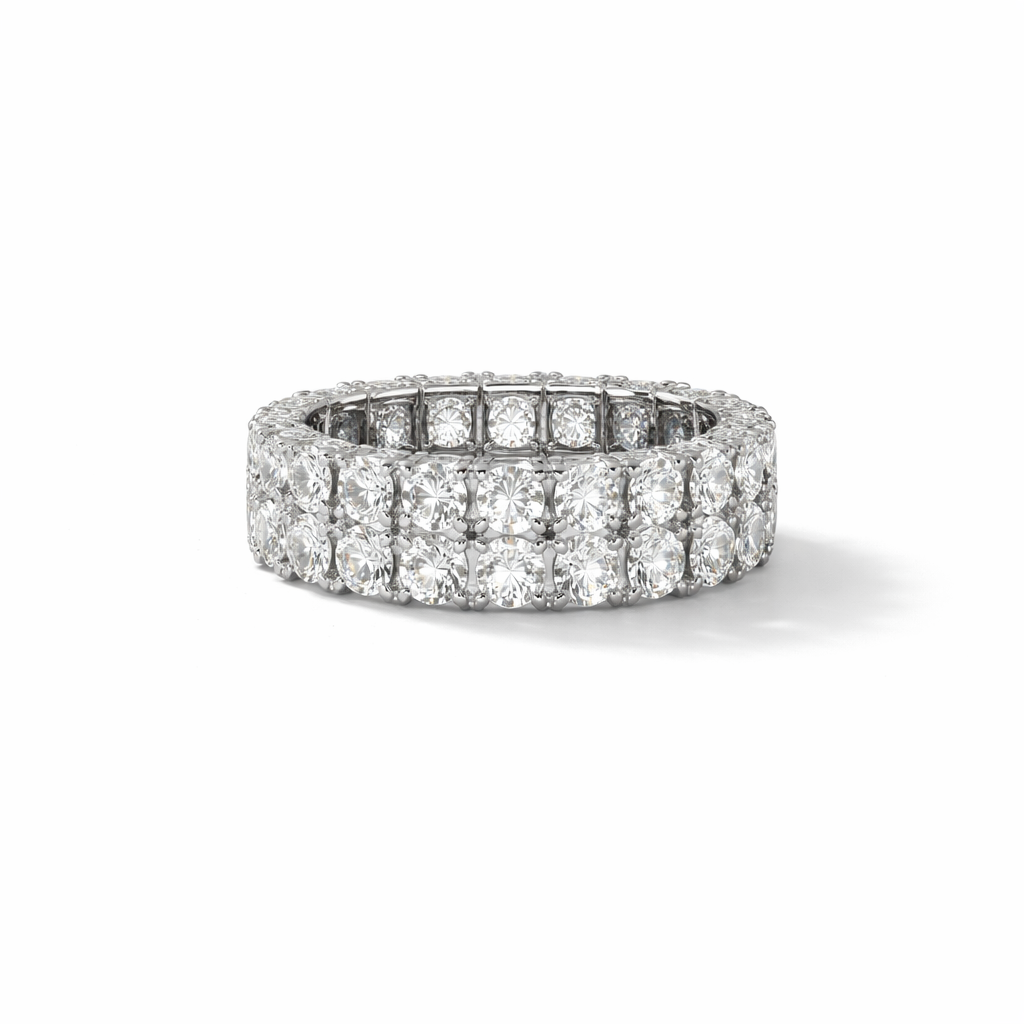Round Moissanite Eternity Band – White Gold Finish