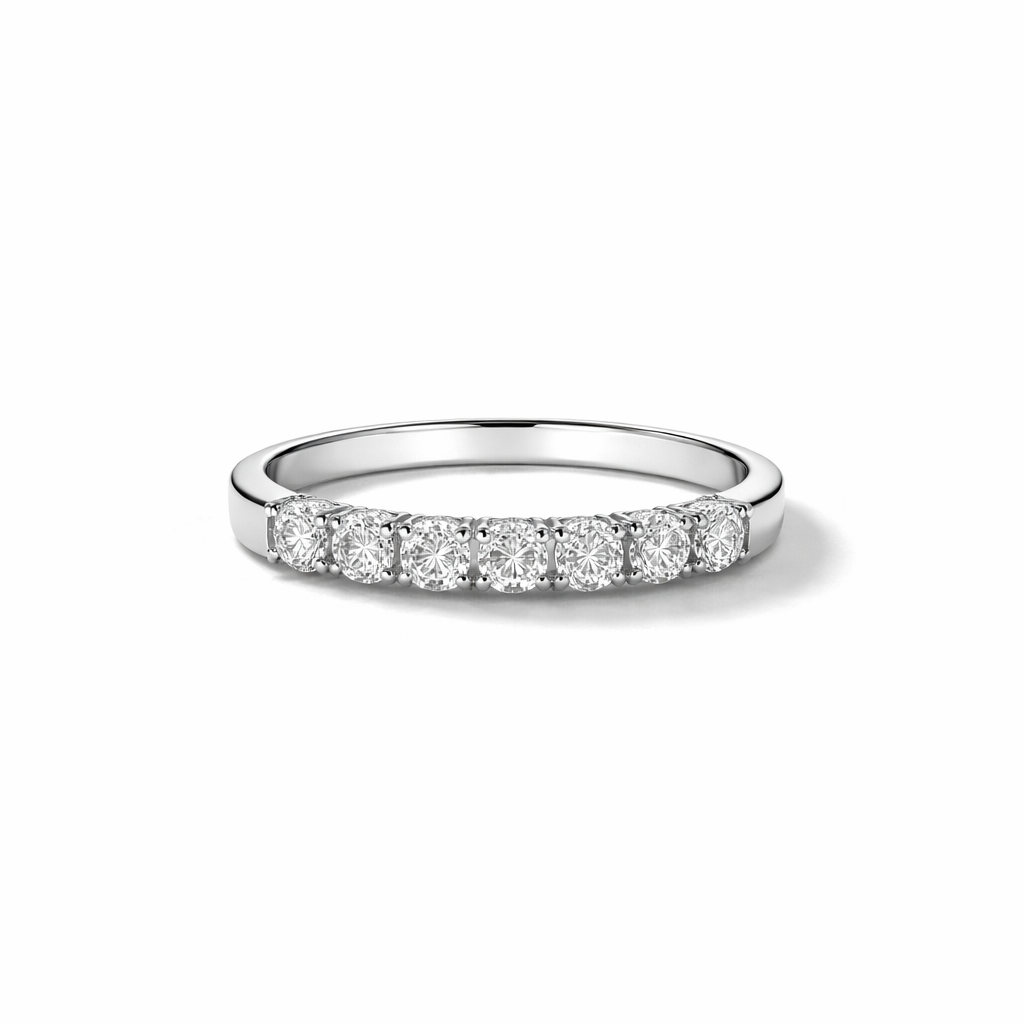 Round Moissanite Wedding Band – White Gold Finish