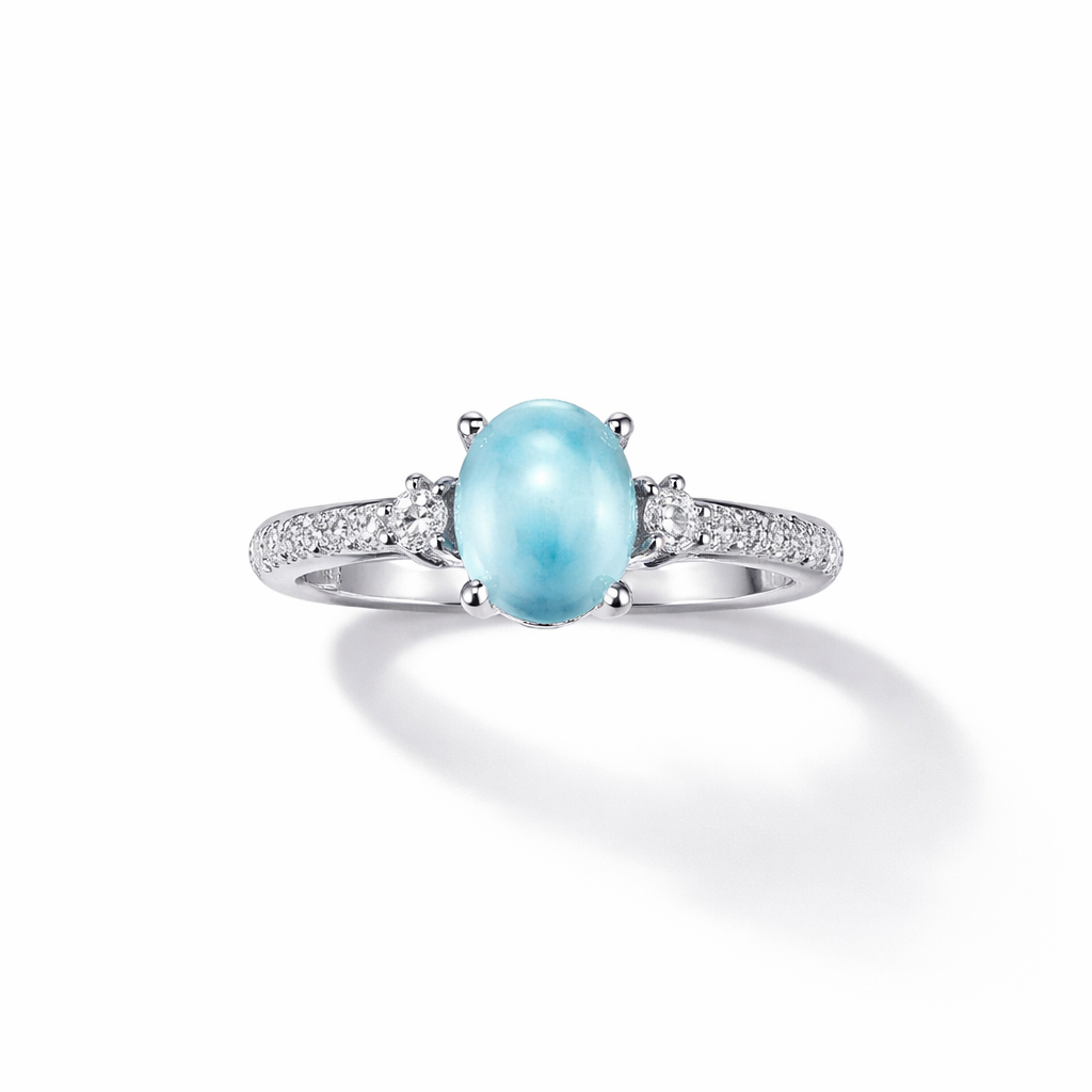 Ocean Blue Oval Gemstone Ring – White Gold Finish