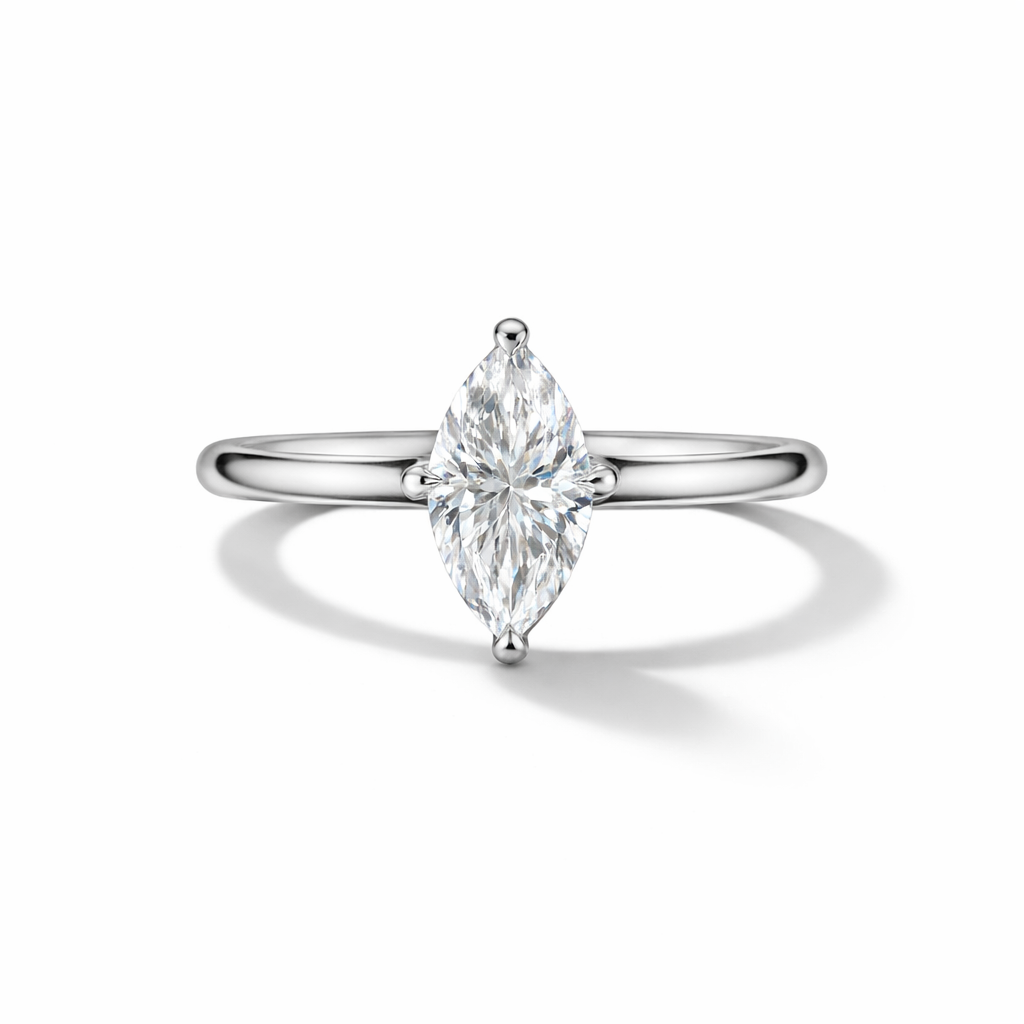 Marquise Moissanite Engagement Ring – 18K White Gold Finish