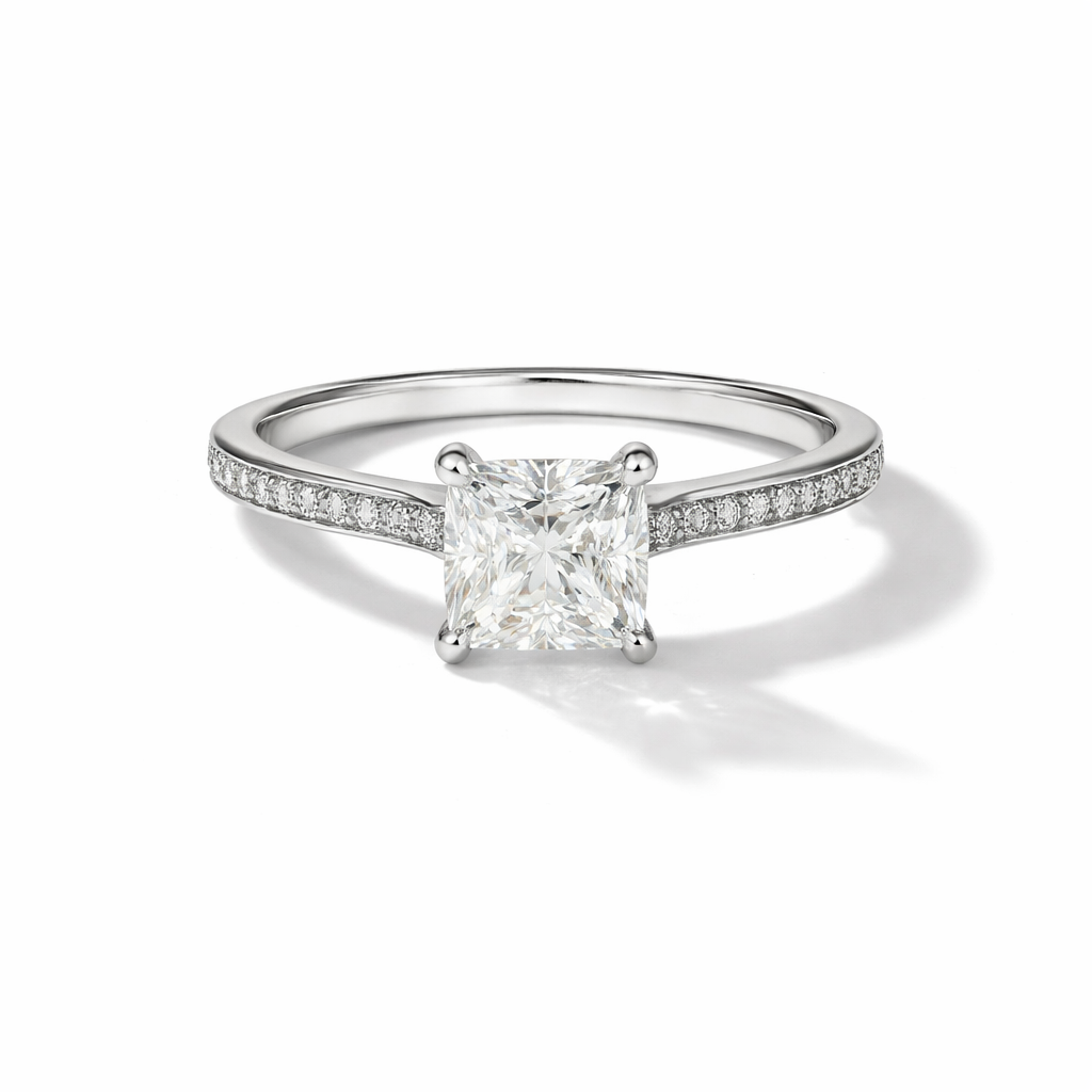 Princess-Cut Solitaire Ring – White Gold Finish