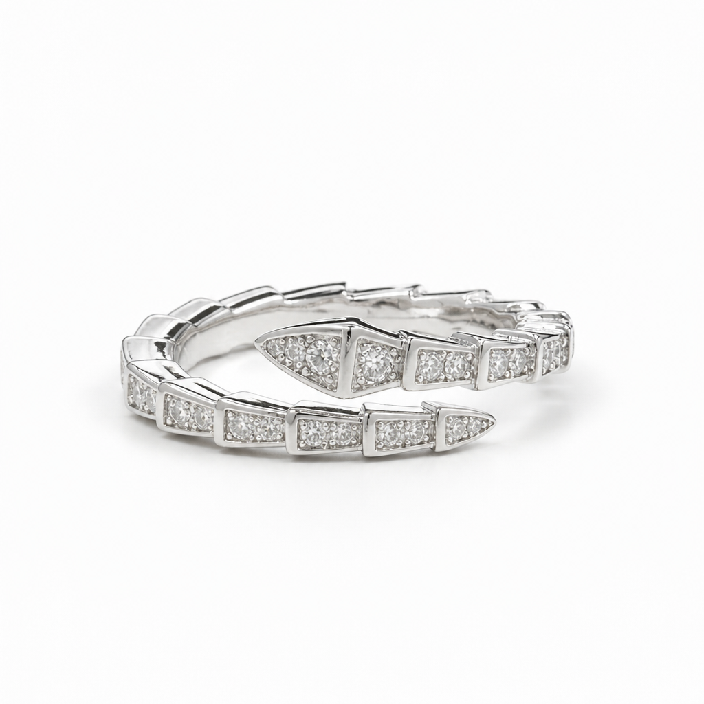Open Geometric Pavé Ring – White Gold Finish