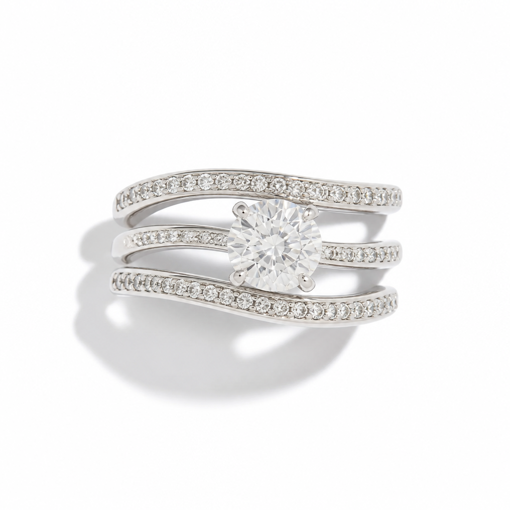 Moissanite Stackable Ring Set – White Gold Finish