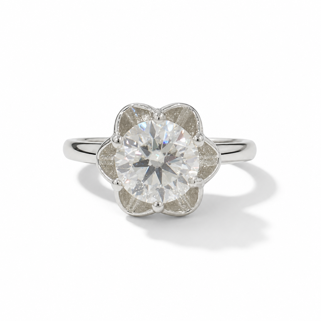 Floral Moissanite Engagement Ring – White Gold Finish