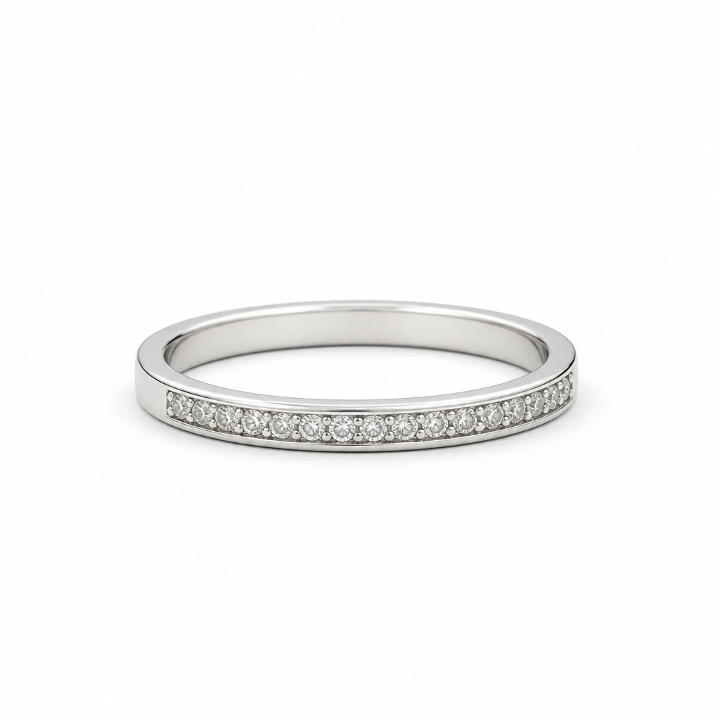 Half Eternity Moissanite Wedding Band – White Gold Finish