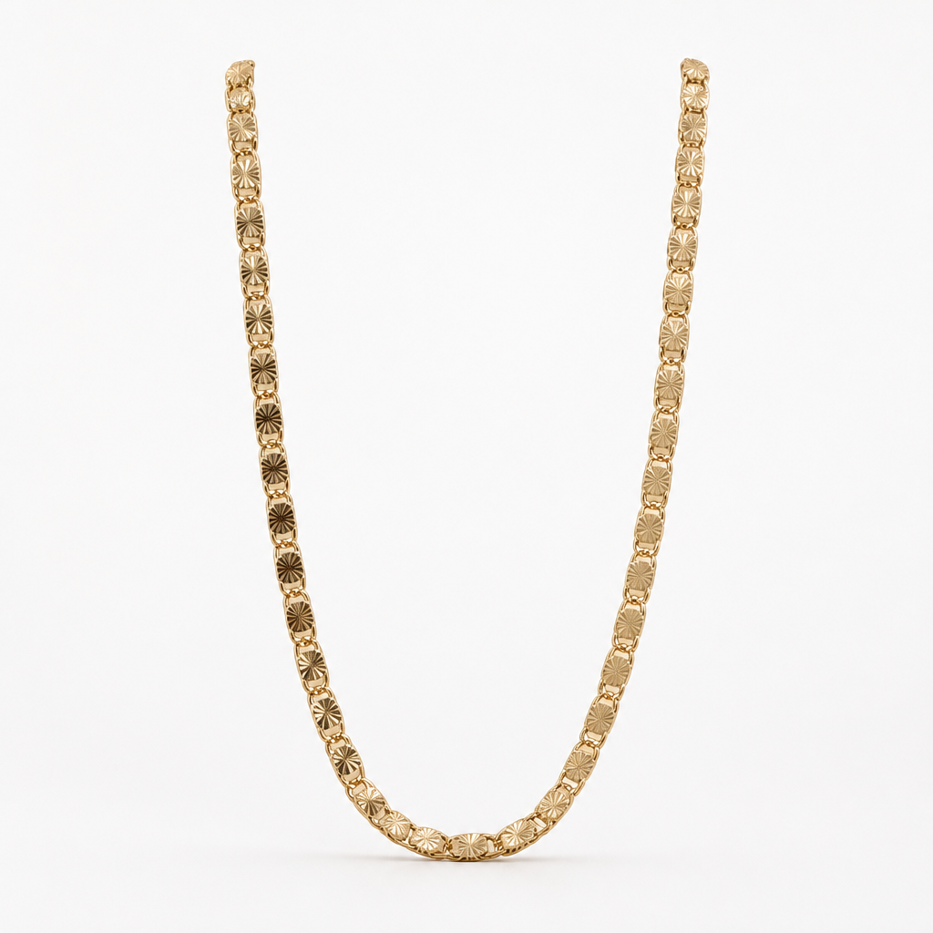 Diamond-Cut Nugget Link Necklace – Yellow Gold Finish