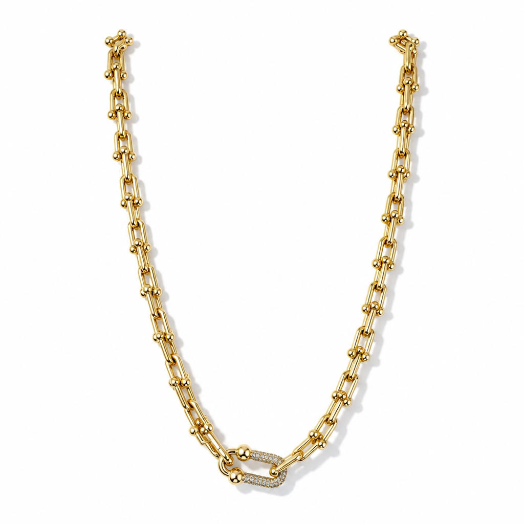 Beaded Paperclip Toggle Necklace – Yellow Gold Finish