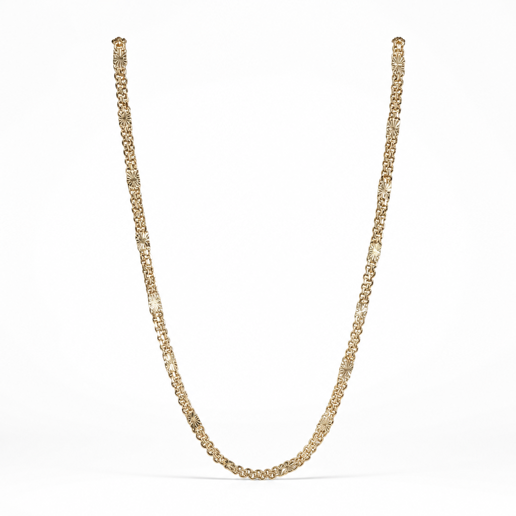 Ornate Station Link Necklace – Yellow Gold Finish