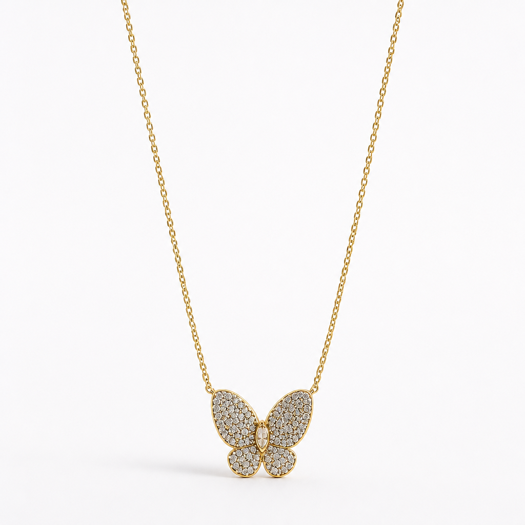 Butterfly Pavé Pendant Necklace – Sterling Gold