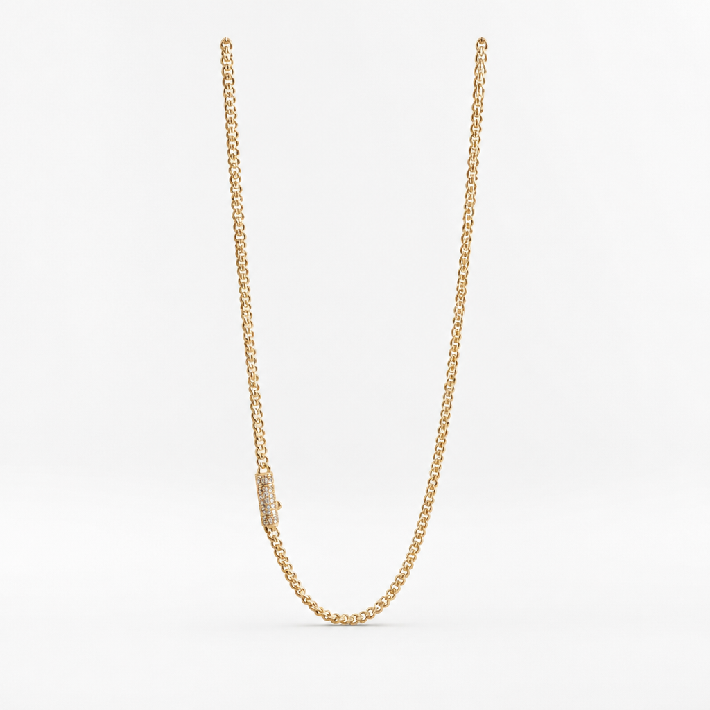 Pavé Clasp Chain Necklace – Sterling Gold
