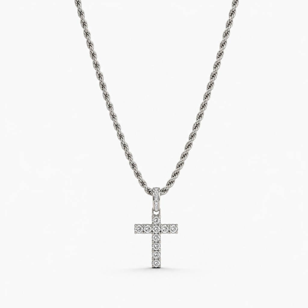 Pavé Cross Pendant Necklace – Sterling Silver