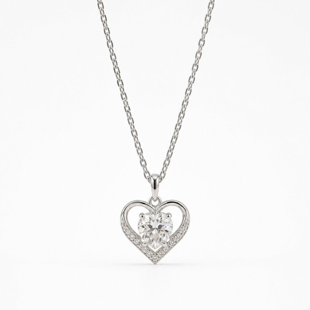 Heart Moissanite Pendant Necklace – Sterling Silver