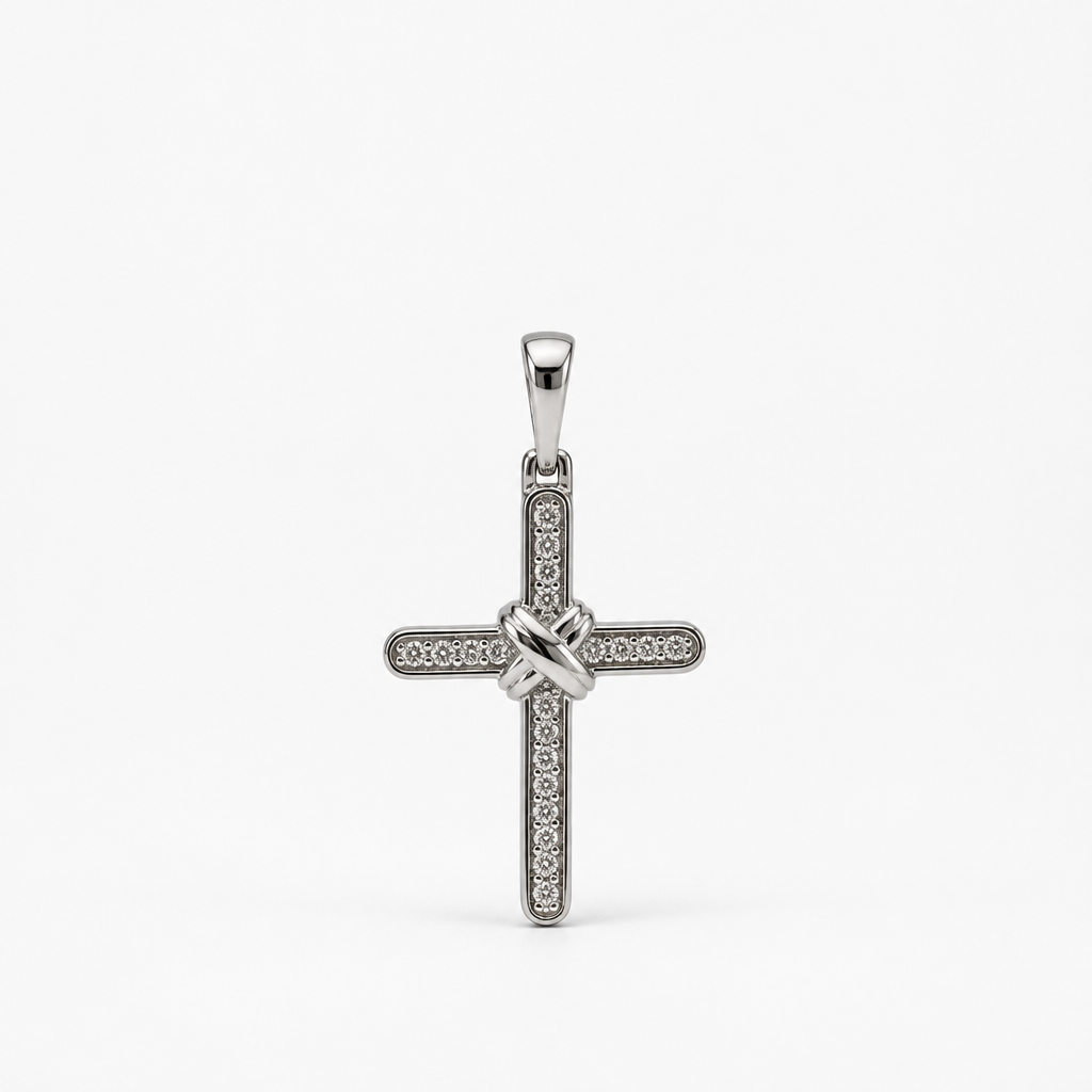 Baguette Cross Pendant Necklace – Sterling Silver