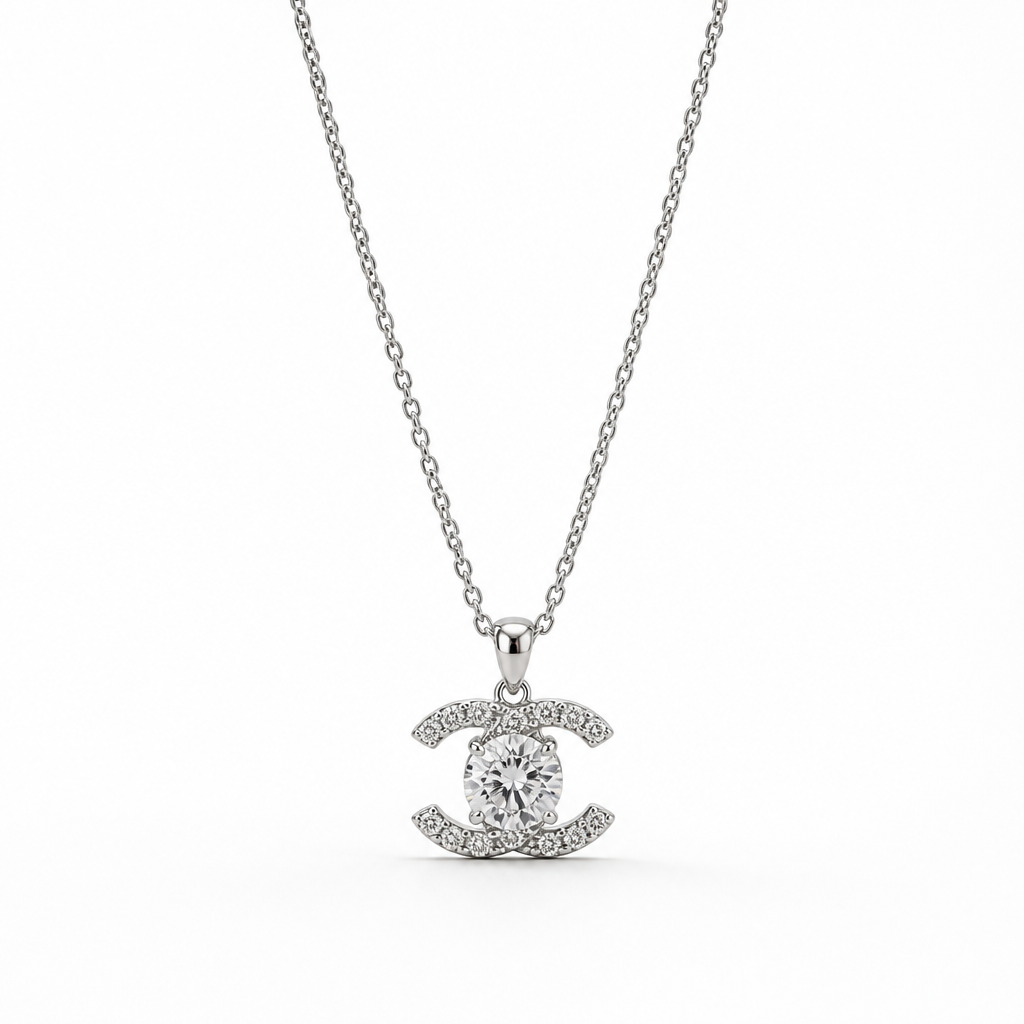 Interlocking Crystal Pendant Necklace – Sterling Silver