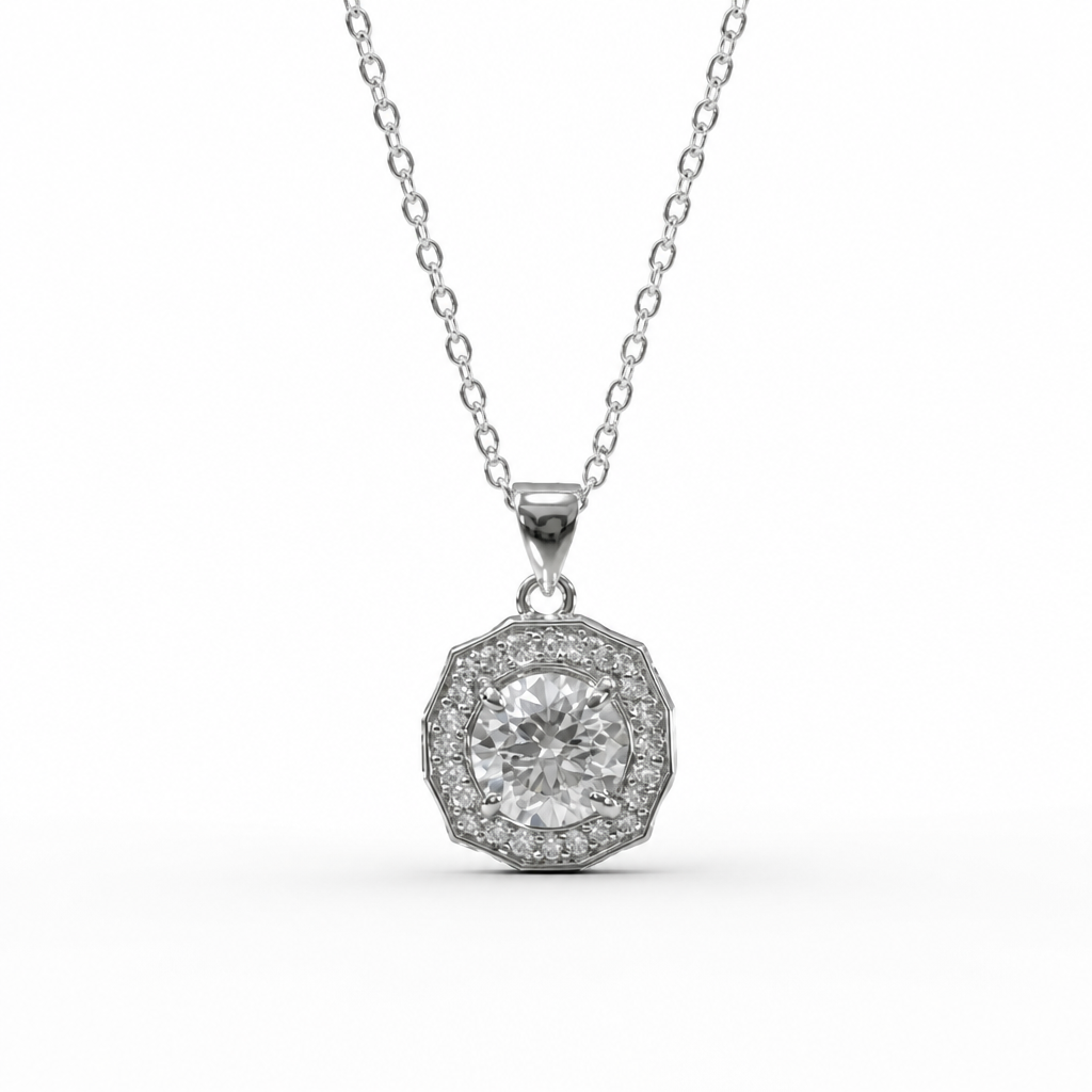 Round Medallion Moissanite Pendant Necklace – Sterling Silver