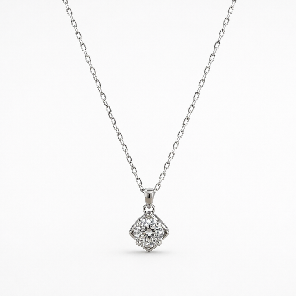 Petite Round Moissanite Pendant Necklace – Sterling Silver