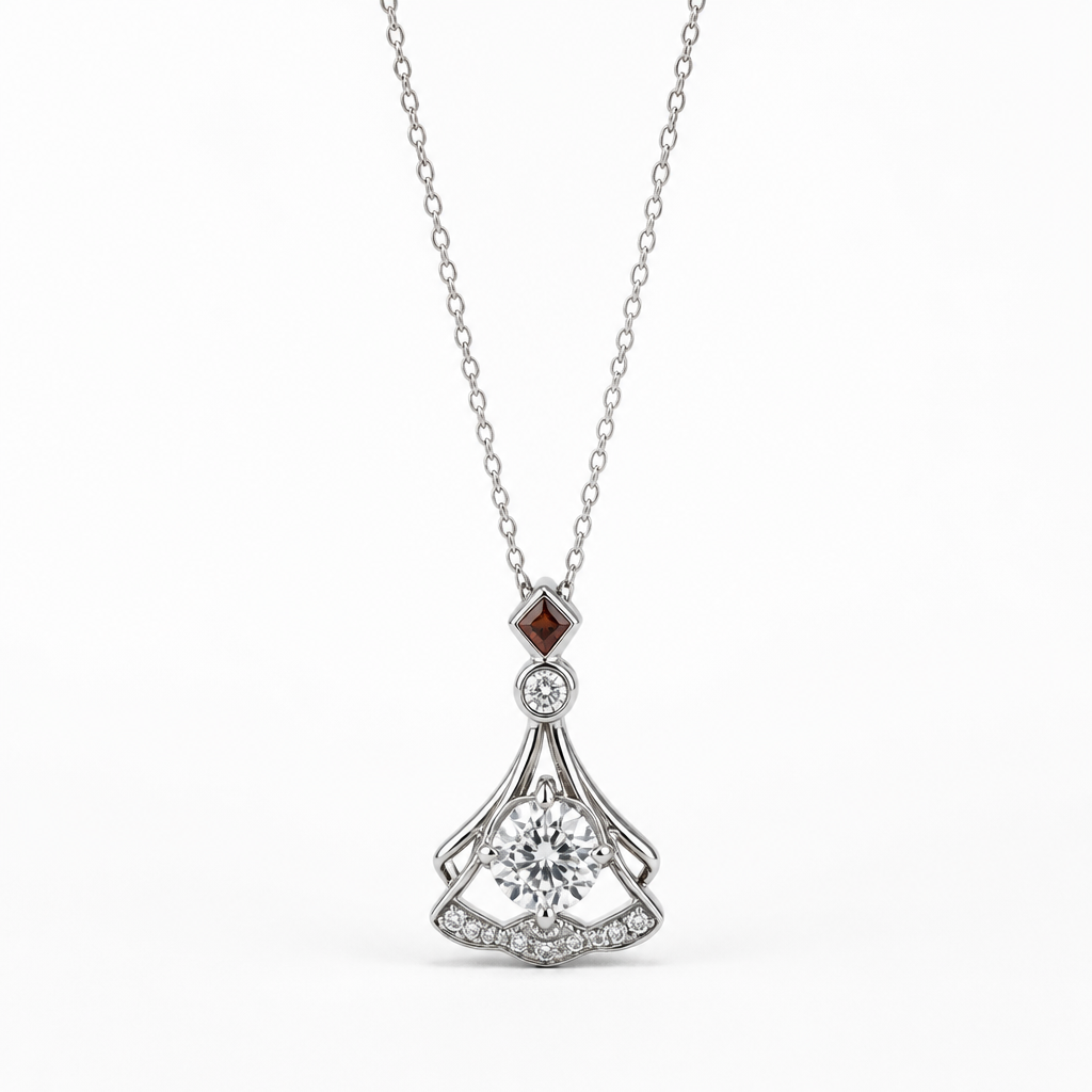 Art Deco Moissanite Drop Pendant Necklace – Sterling Silver