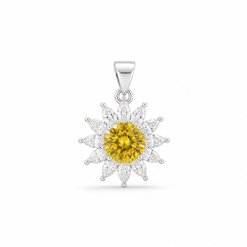Yellow Floral Moissanite Pendant Necklace – Sterling Silver