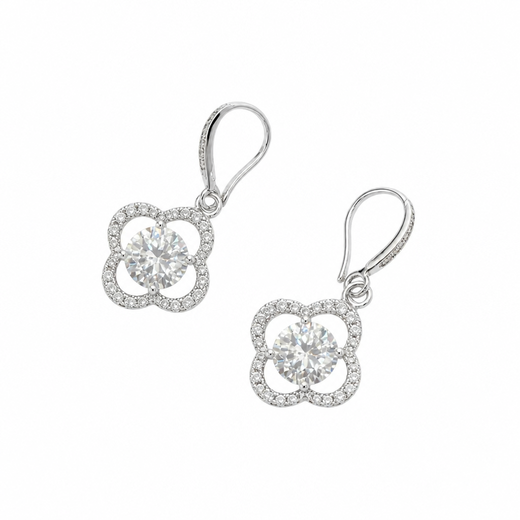 Clover Moissanite Drop Earrings – Sterling Silver