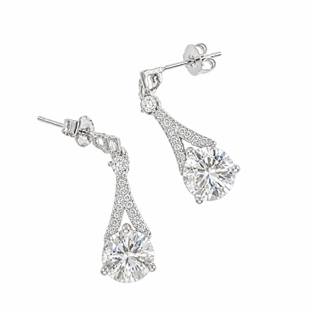 Art Deco Moissanite Drop Earrings – Sterling Silver