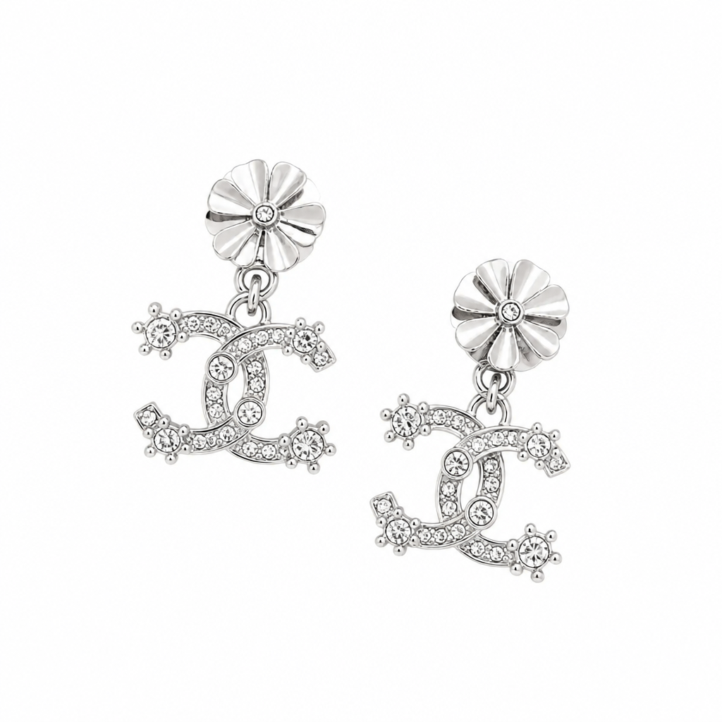 Floral Monogram Drop Earrings – Sterling Silver