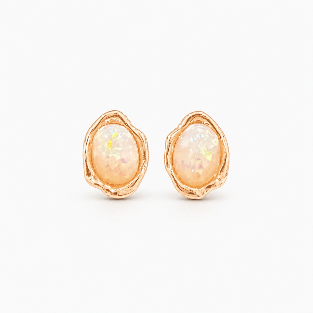Opal Oval Stud Earrings – Rose Gold Finish Sterling Silver