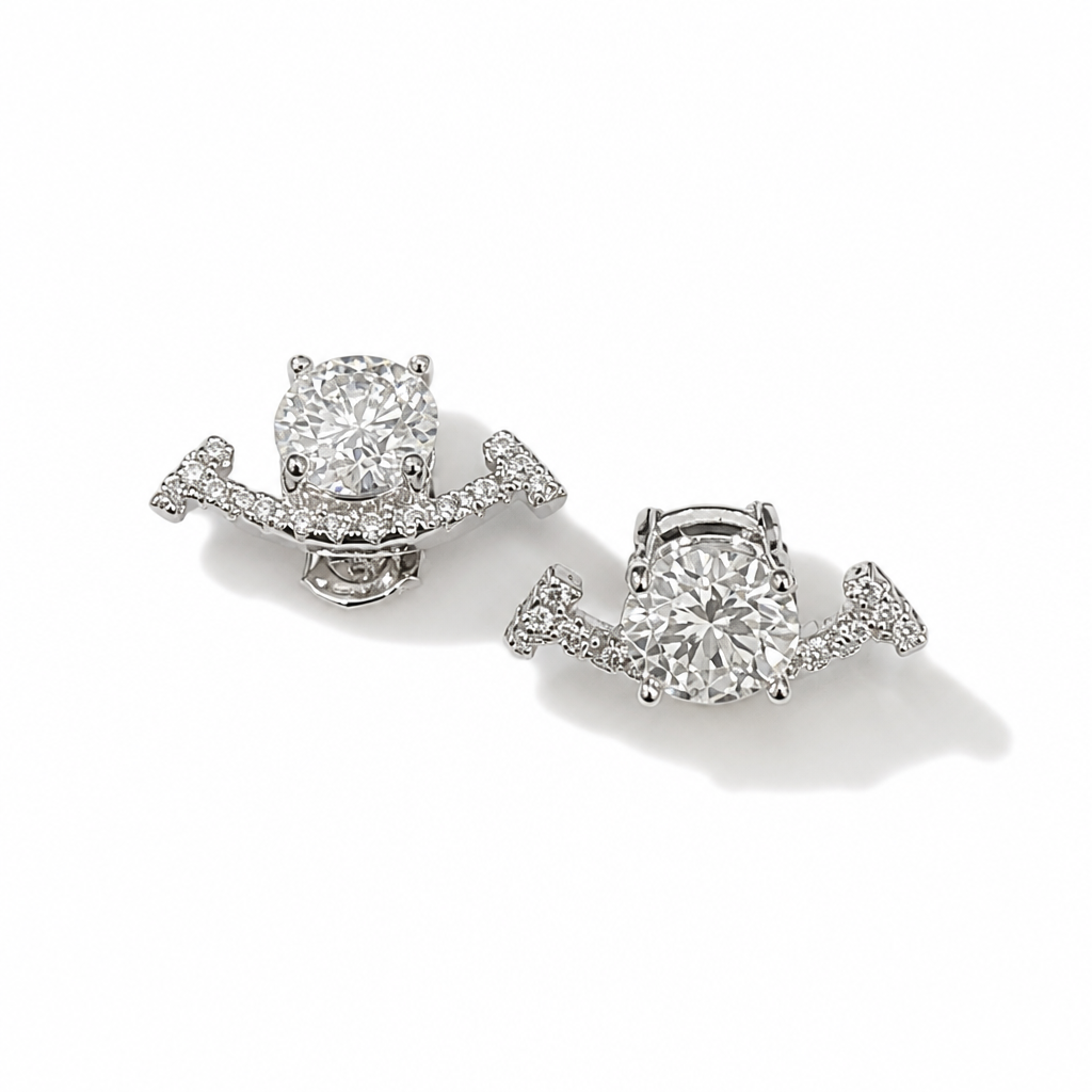Crown Arc Moissanite Stud Earrings – Sterling Silver