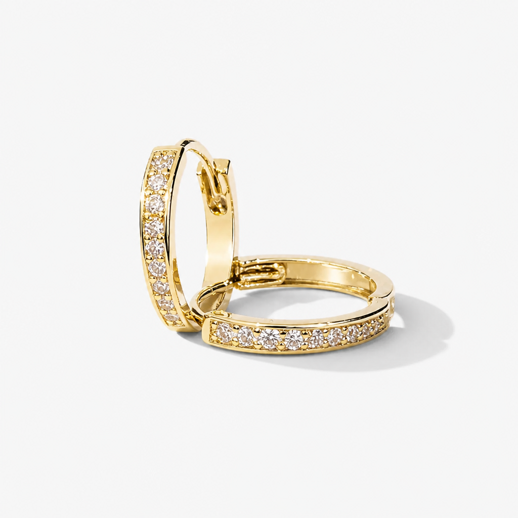 Pavé Huggie Hoop Earrings – Yellow Gold Finish Sterling Silver