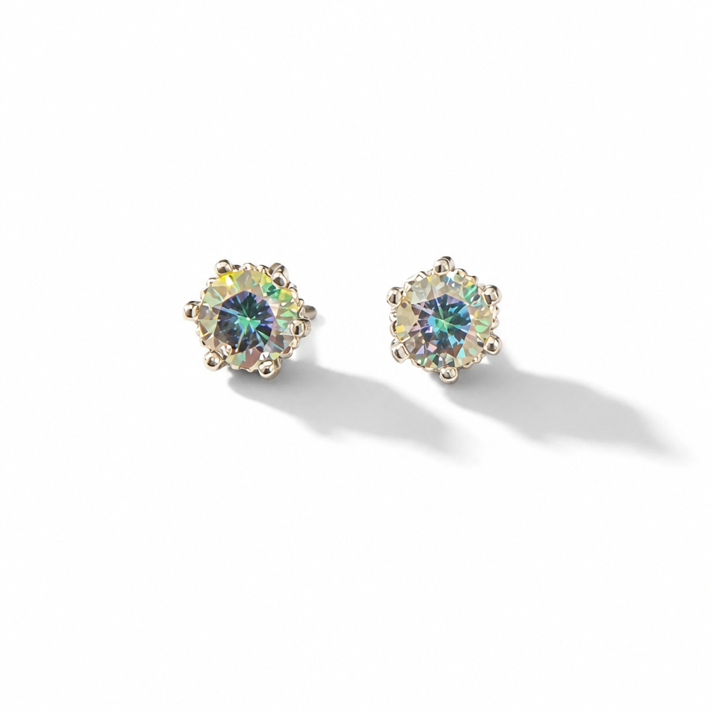 Aurora Round Stud Earrings – Yellow Gold Finish Sterling Silver