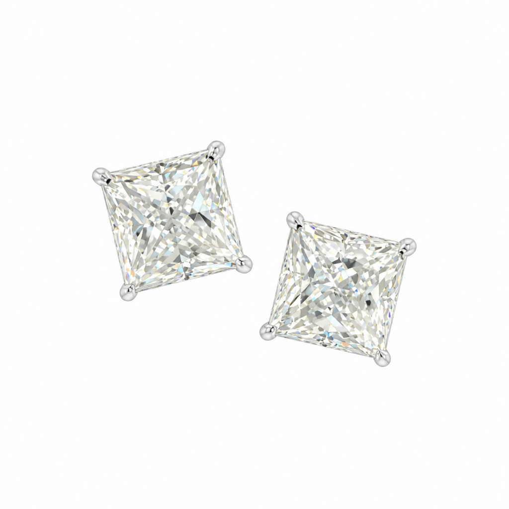 Princess Cut Moissanite Stud Earrings – Sterling Silver