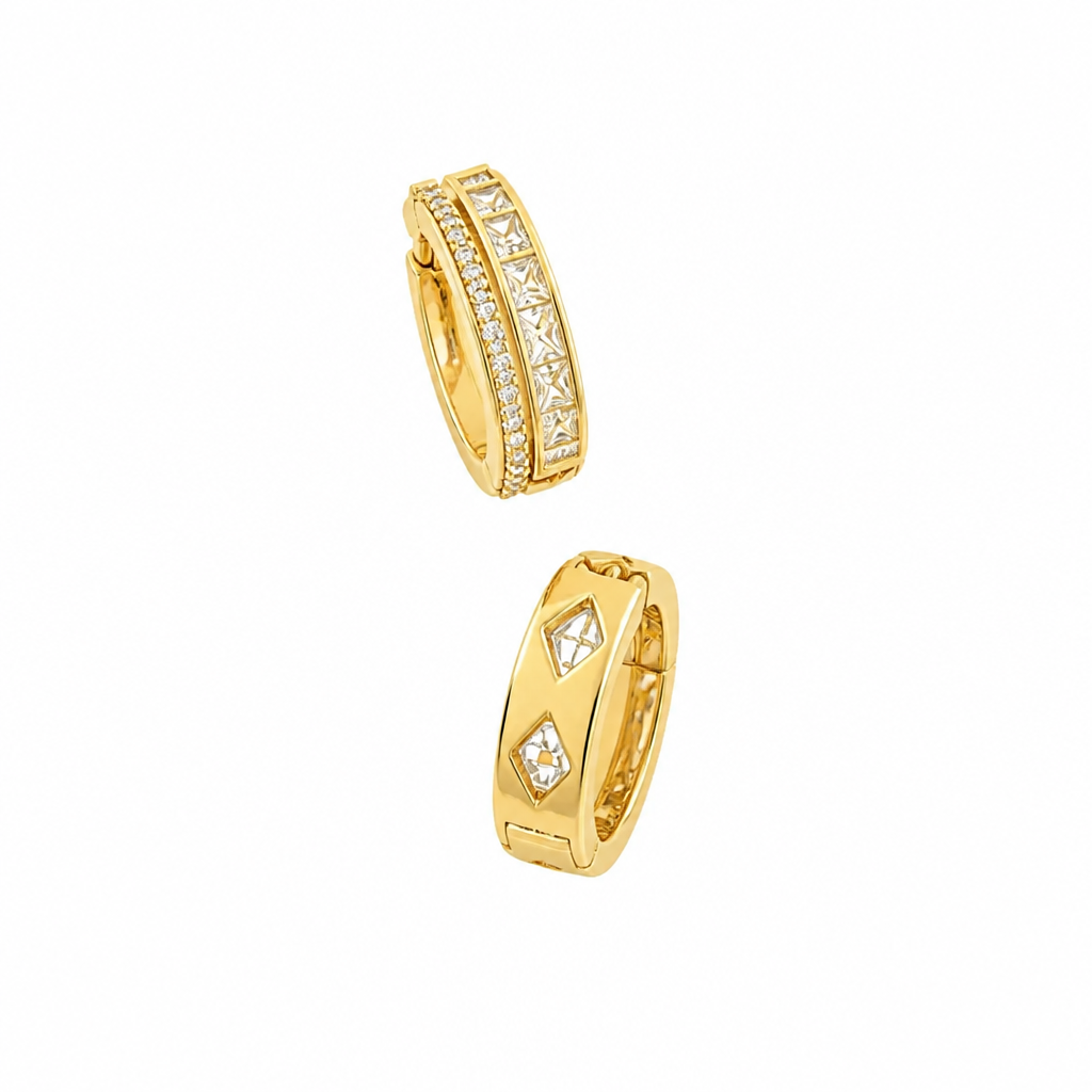 Princess Channel Huggie Earrings – Yellow Gold Finish Sterling Silver