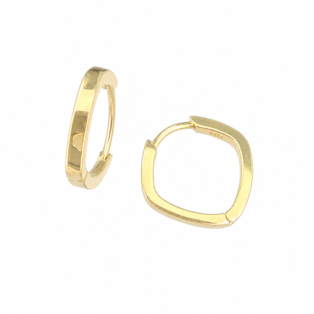 Polished Square Hoop Earrings – Yellow Gold Finish Sterling Silver