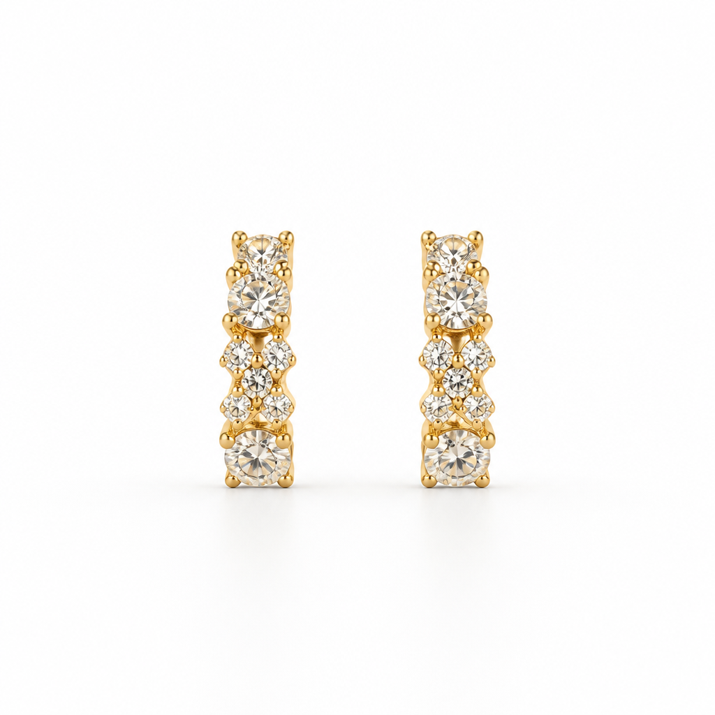 Cluster Pavé Hoop Earrings – Yellow Gold Finish Sterling Silver