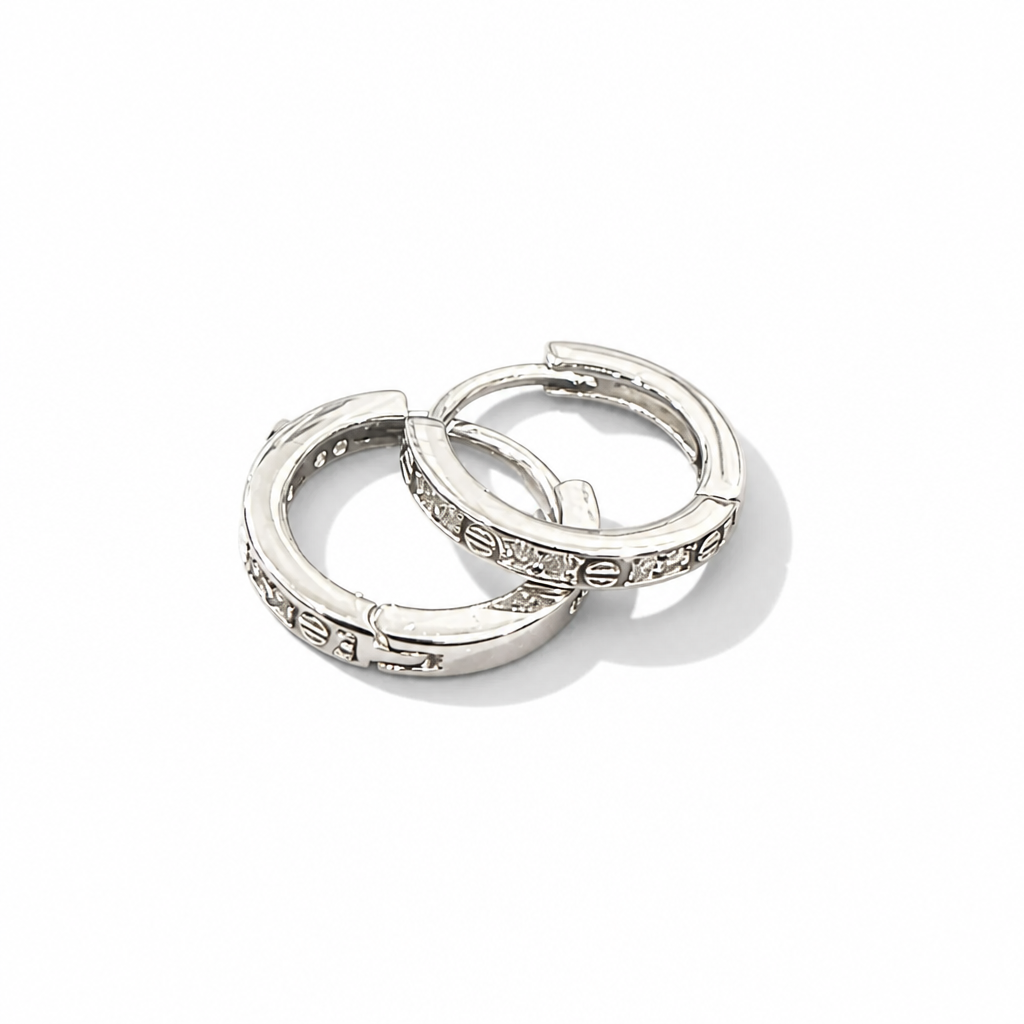 Engraved Pavé Hoop Earrings – Sterling Silver
