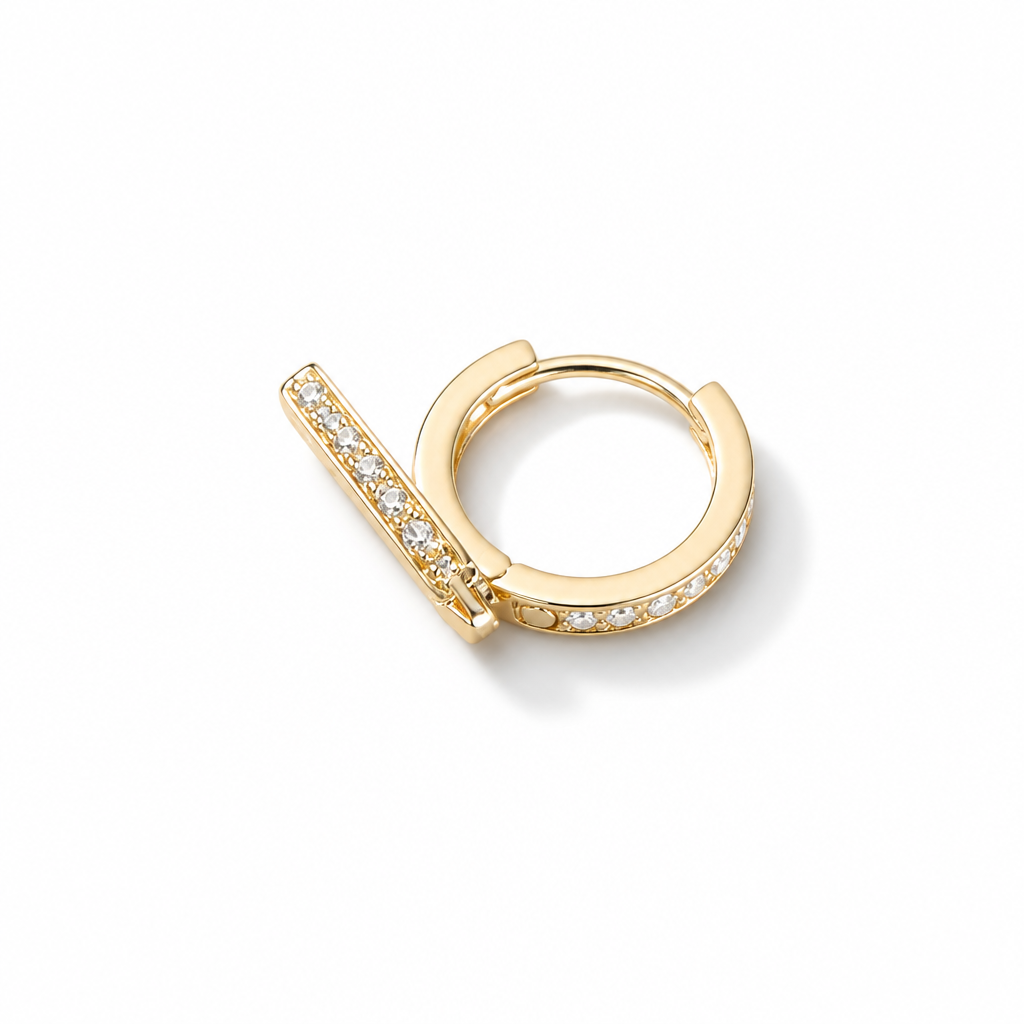 Pavé Bar Huggie Earrings – Yellow Gold Finish Sterling Silver