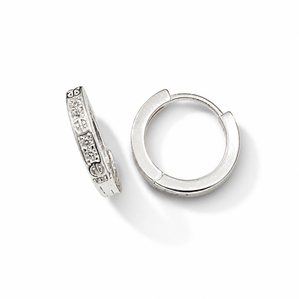 Pavé Logo Hoop Earrings Alternate View – Sterling Silver