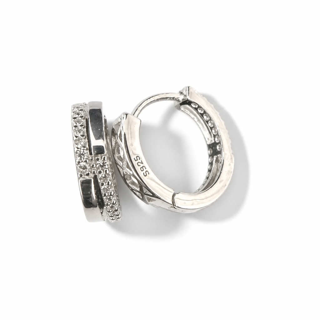 Inlay Pavé Hoop Earrings – Sterling Silver