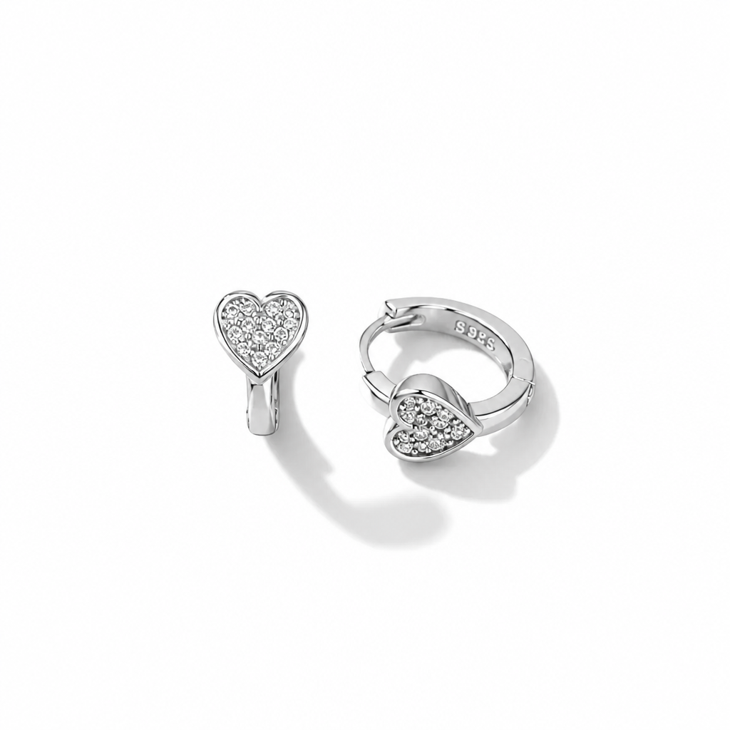 Heart Pavé Huggie Earrings – Sterling Silver