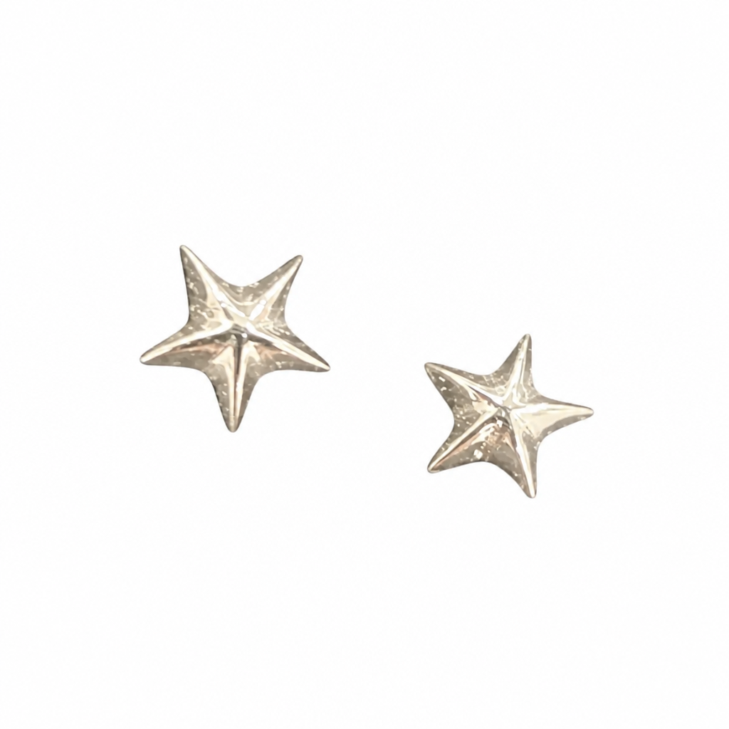 Puffed Star Stud Earrings – Yellow Gold Finish Sterling Silver