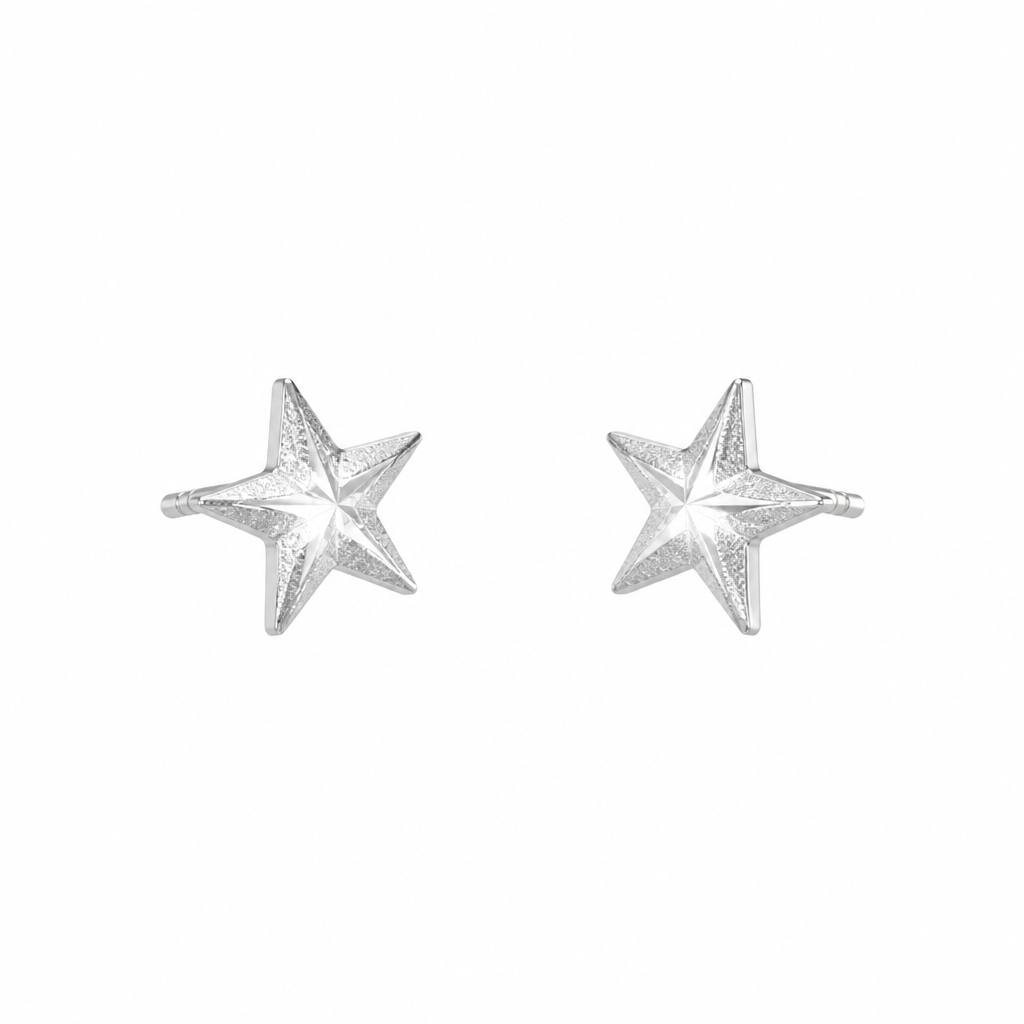 Puffed Star Stud Earrings – Sterling Silver