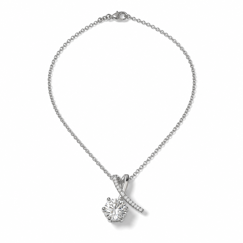 Cross-Over Moissanite Pendant – Sterling Silver