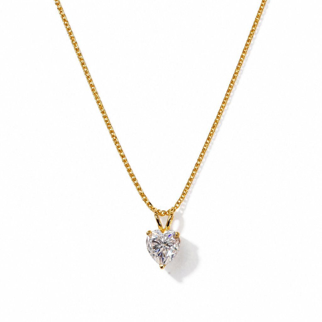 Heart Solitaire Chain Necklace – Yellow Gold Finish Sterling Silver