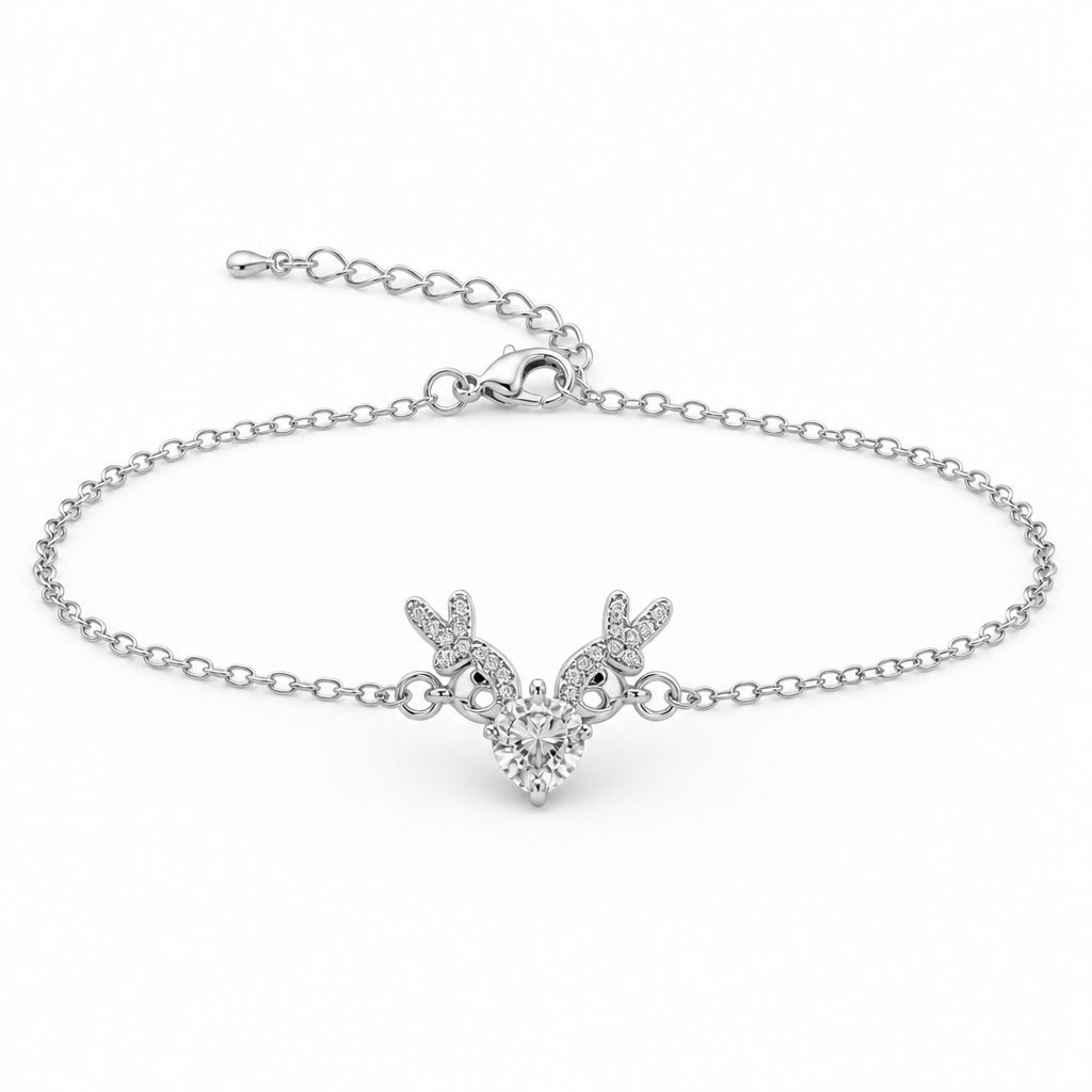 Antler Heart Moissanite Bracelet – Sterling Silver