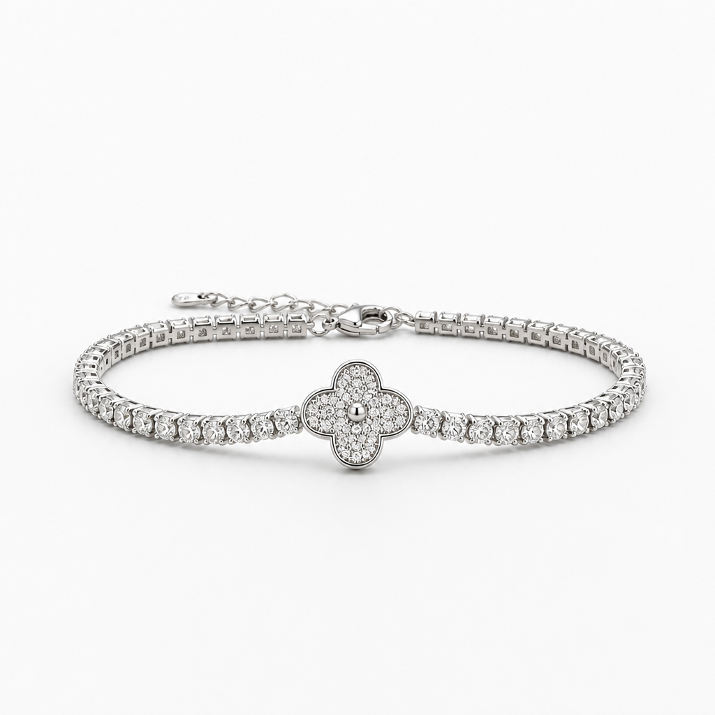 Clover Moissanite Tennis Bracelet – Sterling Silver
