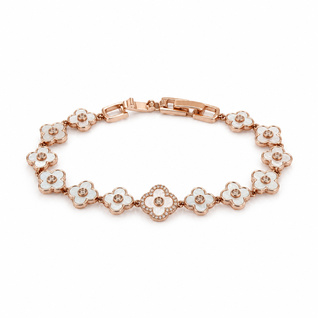 Mother-of-Pearl Clover Station Bracelet – Rose Gold Finish Sterling Silver