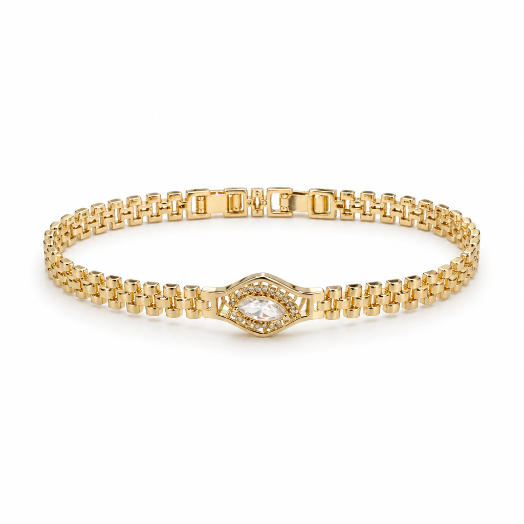 Marquise Eye Station Bracelet – Yellow Gold Finish