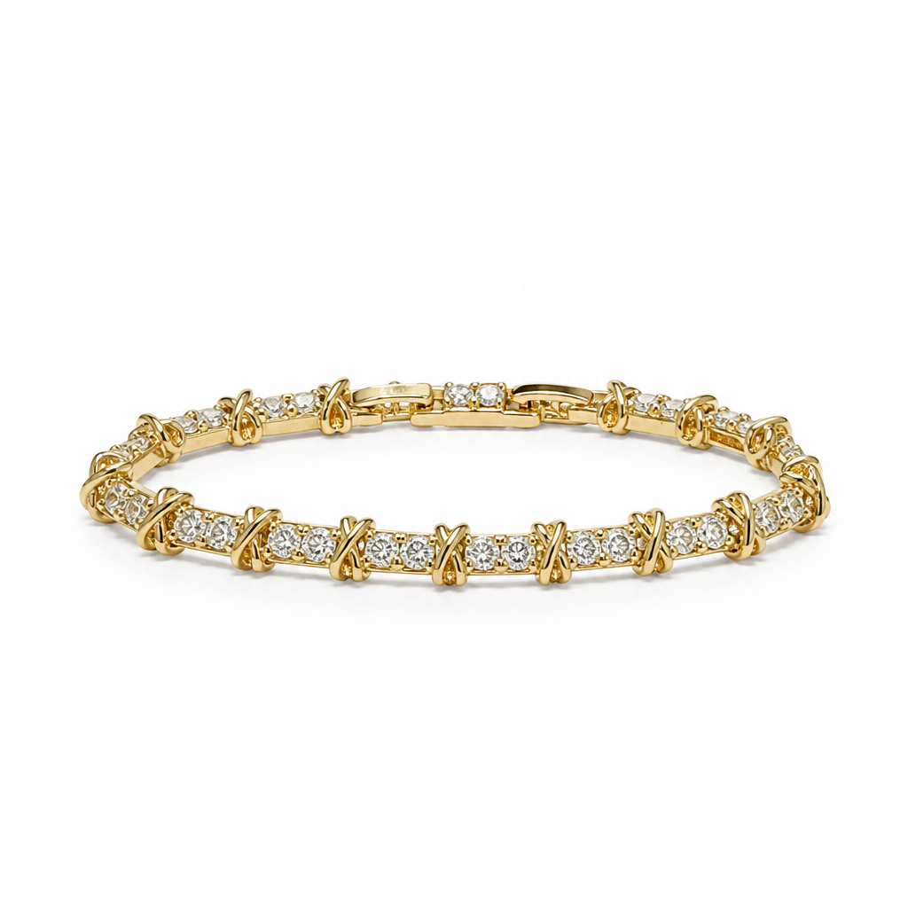 X-Link Pavé Tennis Bracelet – Yellow Gold Finish