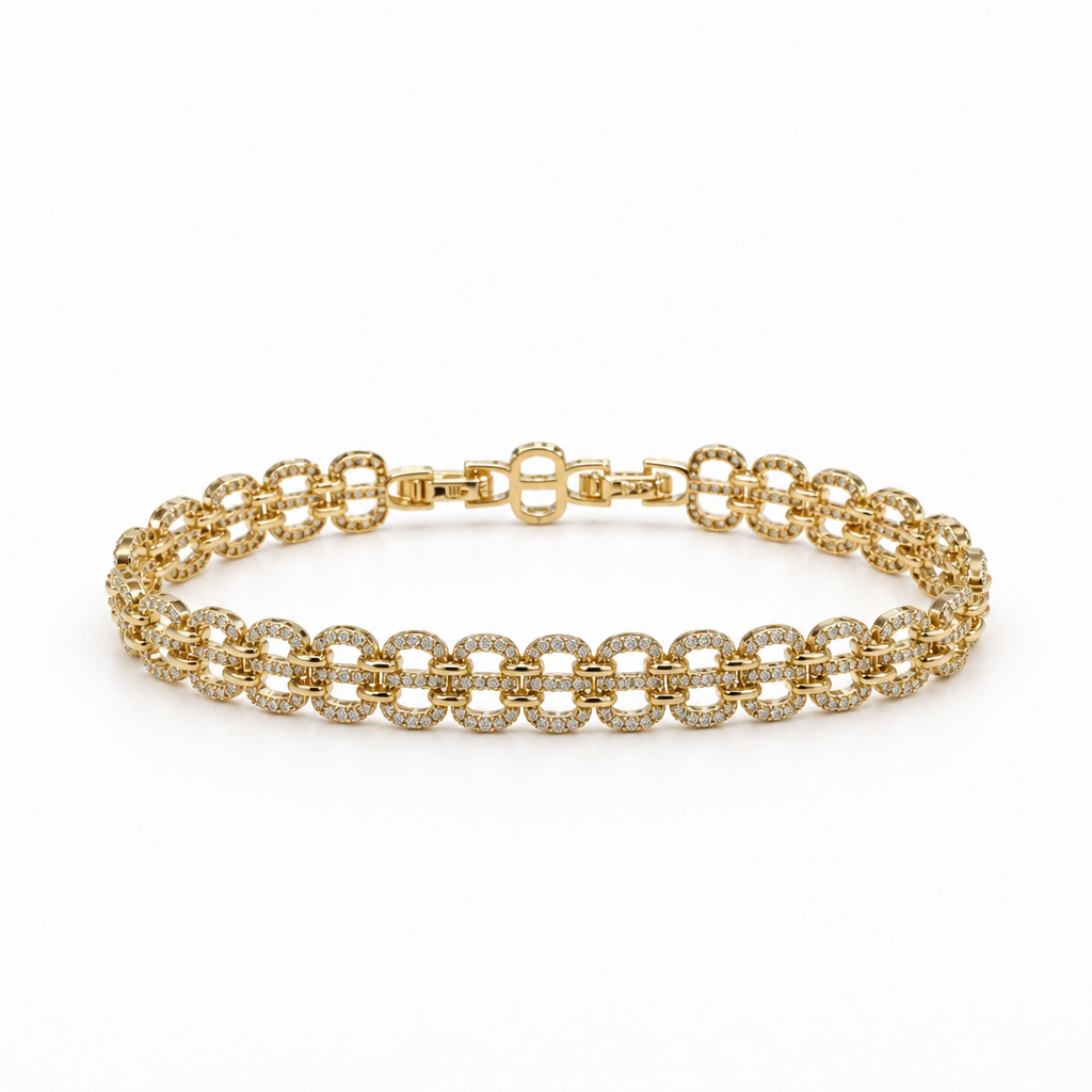 Oval Link Pavé Bracelet – Yellow Gold Finish Sterling Silver