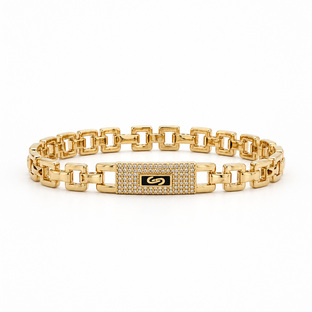 Pavé ID Link Bracelet – Yellow Gold Finish