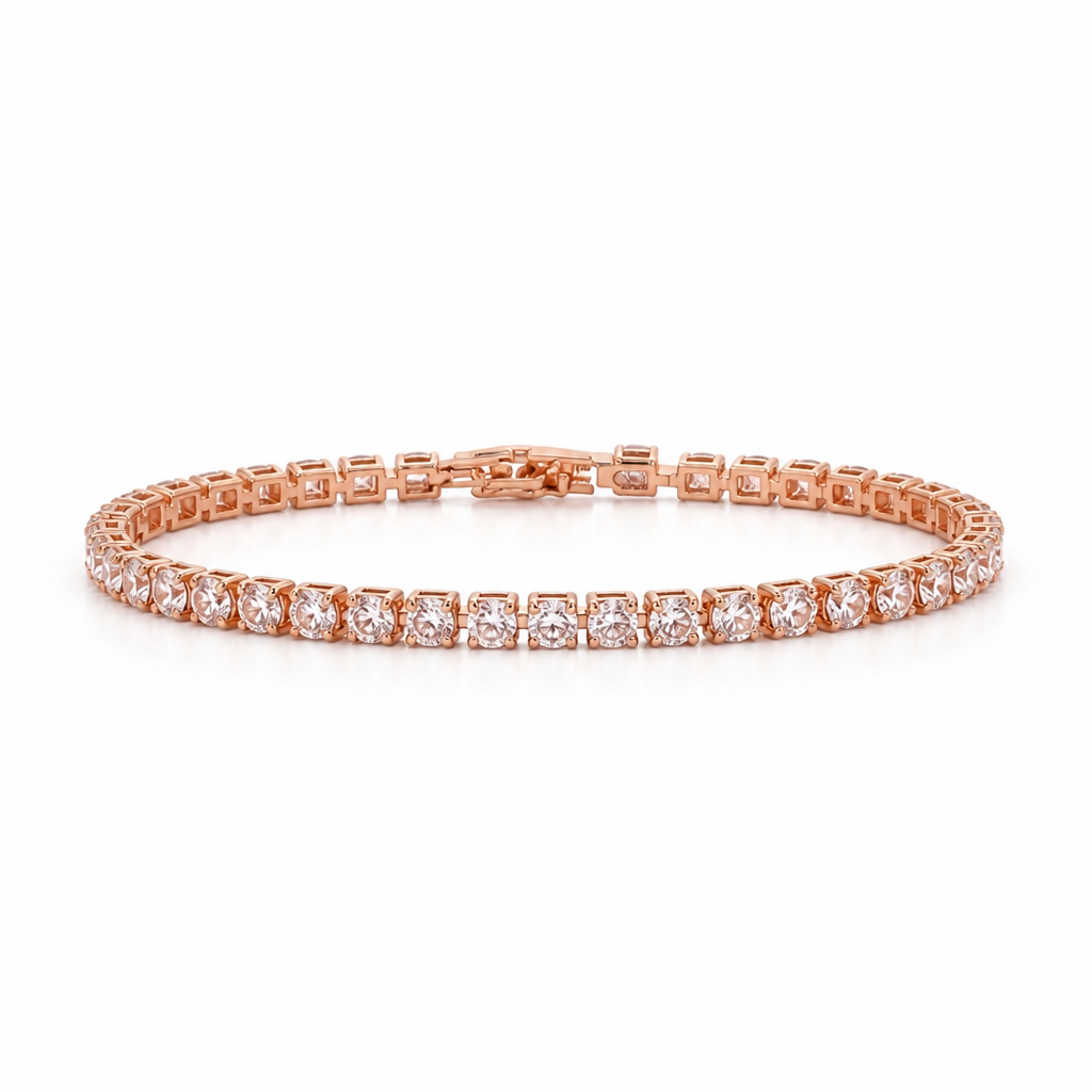 Round Moissanite Tennis Bracelet – Rose Gold Finish Sterling Silver